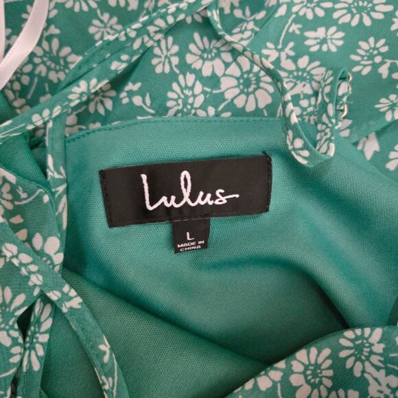 NWT Lulus sz Large Flirty Fleurs Green floral print midi spaghetti strap dress - Picture 4 of 6